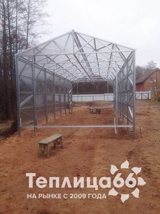 Теплица Воля Фермер-5,0 2017 промышленная шириной 5 метров, под сотовый поликарбонат, оцинкованный каркас (разборная, в коробке)